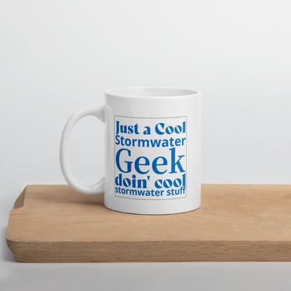 Cool Stormwater Geek (blue) - White glossy mug