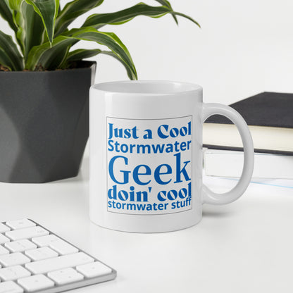 Cool Stormwater Geek (blue) - White glossy mug